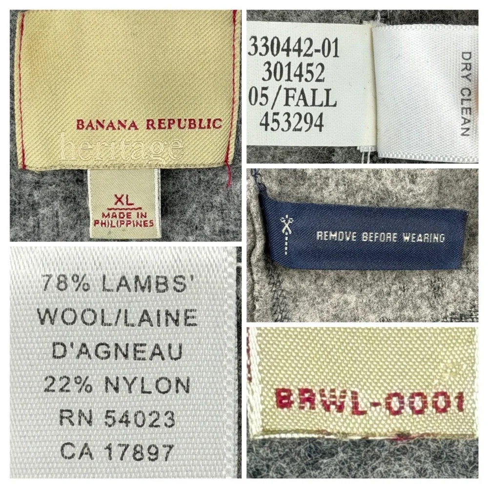 Banana Republic‎ Heritage Men's XL Gray Lambs Wool Nylon Zip Up Sweater Jacket